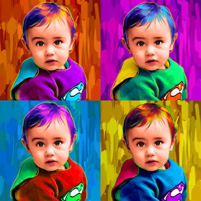 Pop Art 4-Panels Child Portrait of A Little Cute Boy with Superman Costume,by myDaVinci - myDaVinci